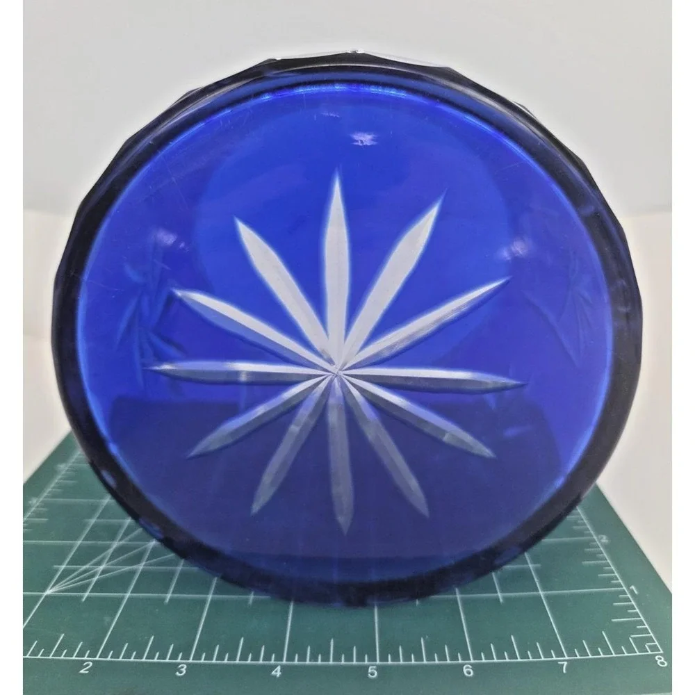 Bohemian Czech Cobalt Blue Cut to Clear‎ Pinwheel Biscuit Cookie Jar Ice Bucket